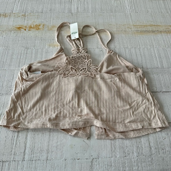 Aerie Ribbed Lace Racerback Tank Top NWT size Medium Beige Tan Cropped Cami - Picture 12 of 12